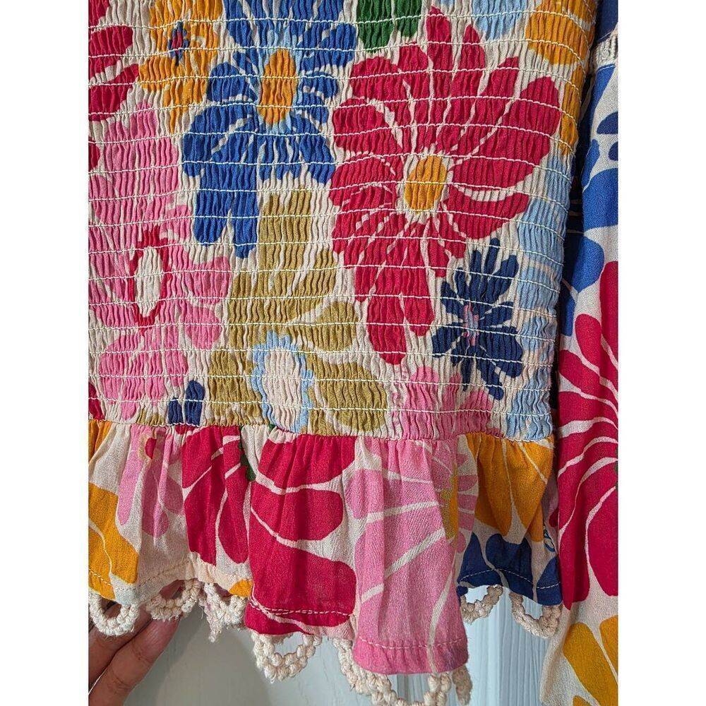 FARM Rio Sunny Daisies Smocked Cotton Peplum Blouse S - Picture 9 of 13